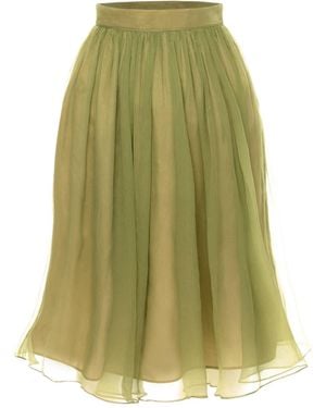 AVENUE No.29 Gathered Silk Midi Skirt - Green