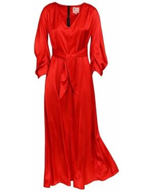 Julia Allert Satin Ankle-Length Dress With Belt - Red