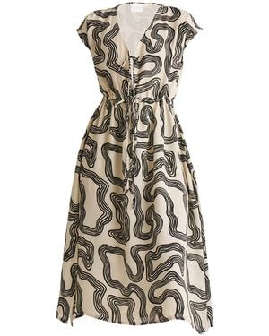 REISTOR Deep V-Neck Gathered Crepe Dress - Black