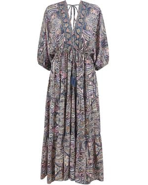 Yumi' Multicolour Paisley Print Midi Kimono Dress With Tie Back - Grey