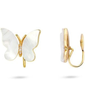Gold Trip Mother Of Pearl Butterfly Clip On Earrings - Metallic