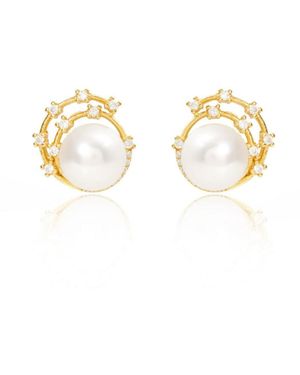 Pearls of the Orient Online Stella Cultured Freshwater Pearl Stud Earrings With Sparkle Swirl - Metallic