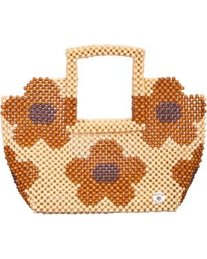 Tillie Beads Daisy Square Handle Tote Bead Bag - Metallic