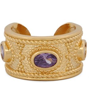 Ebru Jewelry Queen Cleopatra Amethyst Energy Cuff Adjustable Ring - Metallic