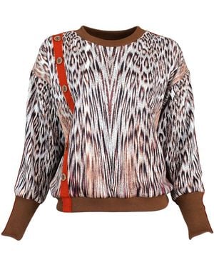 Lalipop Design Animal Print Knit Sweatshirt With Button Detail - Brown