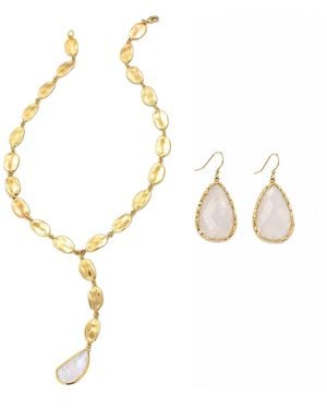 Rare Matters Jewelry Golden Drift Clear Quartz Necklace & Teardrop Earrings Set - Metallic