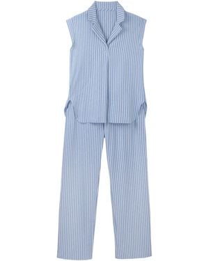 Mamu Dream Sleeveless Brushed Organic Cotton Jersey Striped Pk Set - Blue