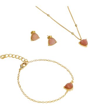 Lila Rasa Peach Moonstone June Birthstone Illuminates Visions & Dreams Jewellery Set: Necklace, Earrings And Bracelet - Metallic