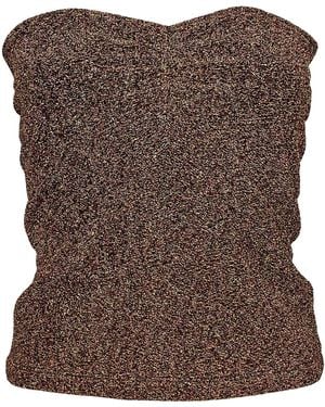 Lalipop Design Strapless Fitted Shiny Bronze Knitted Top - Brown