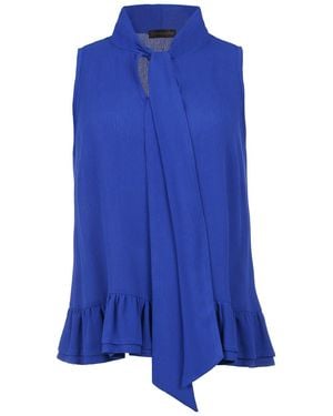 Conquista Electric Tie Detail Top With Frills - Blue