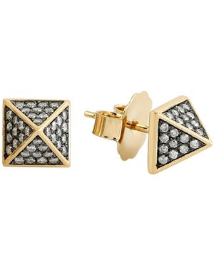 Artisan Pavé Diamond Pyramid Stud Earrings - Metallic
