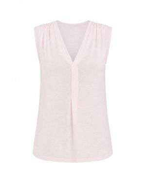 Conquista Draped Shoulder V-Neck Top - Pink