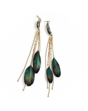 Adha Zelma Klamath Tide Abalone And Feather Chandelier Earrings - Blue