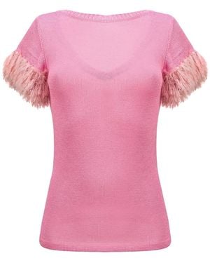 Andreeva Pink Knit Top With Handmade Knit Details