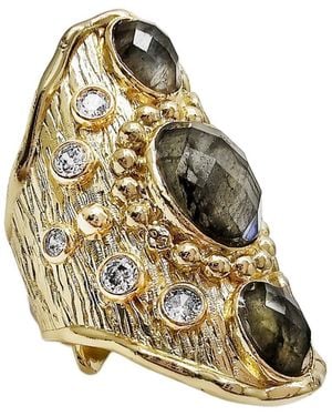 Farra Labradorite Stones With Zircon Statement Ring - Metallic