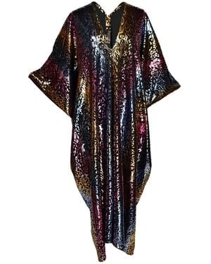 Jennafer Grace Lucienne Leopard Caftan Kaftan Dress - Black