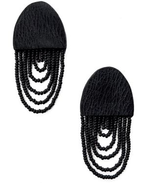 WAIWAI Aura Glass Bead Leather Earrings - Black