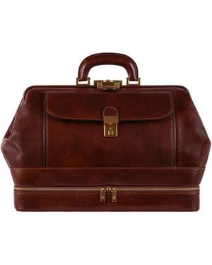 Time Resistance Large Italian Leather Doctor Bag - Brown
