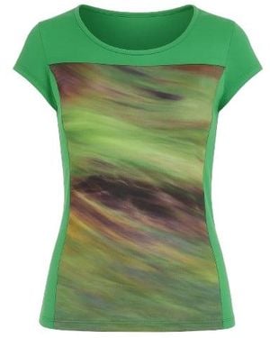 Conquista Swirly Print Boat Neck Top - Green