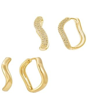 Nazzar Smooth & Pavé Wave Hoop Set - Metallic