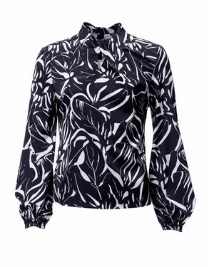 Carloslines Draped Mock Neck Long Sleeve Shirt - Blue