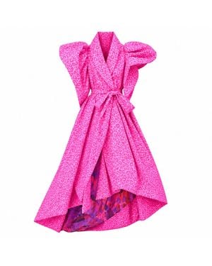 Miro Misljen Leopard Print Dramatic Wrap Cape Coat - Pink