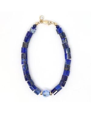 Shar Oke Lapis Lazuli & Aquamarine Swarovski Crystal Beaded Bracelet - Blue