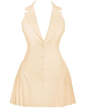 Miss Circle New York Neutrals Reyna Backless Pleated Mini Blazer Dress - Natural