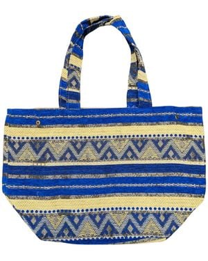Berber Leather Neutrals The Nador Large Expandable Fabric Tote - Blue