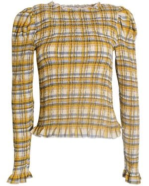 Amy Lynn Elsa Plaid Long Sleeve Smocked Top - Metallic