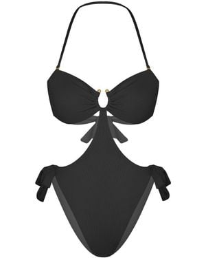 Mahogany Coast Swim Desire Ruched Bandeau Side-Tie Swimsuit - Black