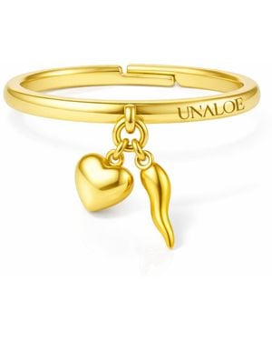Unaloe Adjustable Vermeil Heart & Italian Horn Ring – Lucky Charm Protection Ring For - Yellow