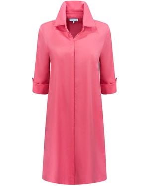 Perlavera Christy Coral Solid Cotton Satin Three Quarter Sleeve Length Gathered Back Midi Dress - Pink