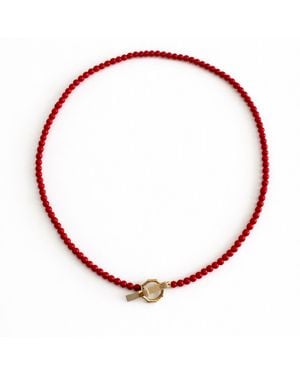 Ecce | Artisan Diamonds 14K Solid Colourful Pearl Bead Ecce Brand Bar Diamond Necklace - Red