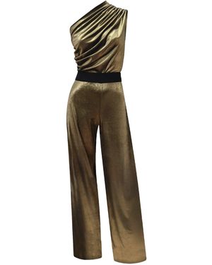 Me & Thee Gold Velvet One-Shoulder Wide-Leg Jumpsuit - Green
