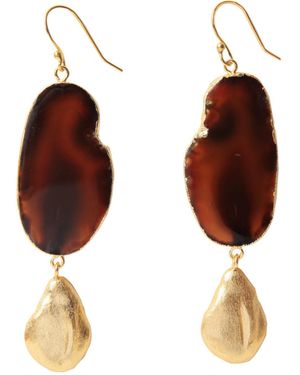 YAA YAA LONDON Neutrals Hold The Baby Agate Statement Earrings - Brown