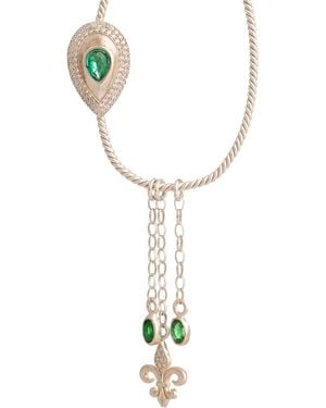 Ebru Jewelry Emerald Fleur De Lis Chain Unique Earring - Metallic