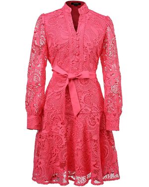 Smart and Joy All-Lace Long Sleeves Short Dress - Pink