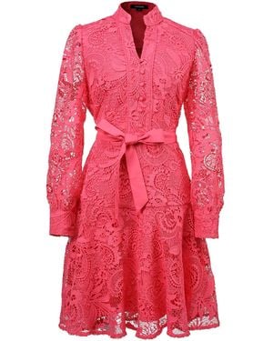 Smart and Joy All-Lace Long Sleeves Short Dress - Pink