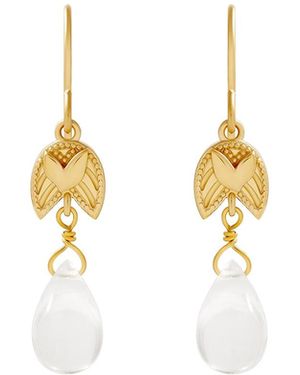 Karma and Luck Awakened Light Quartz Lotus Earrings - Metallic