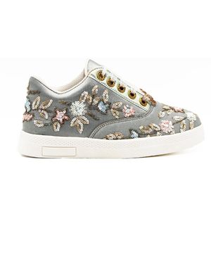 Rettrose Cora Luxury Satin Handmade Embellished Tennis Shoe - Grey