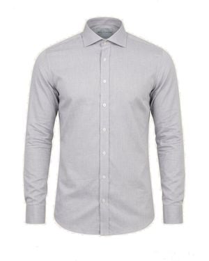 Ron Tomson Pure Cotton Spread Collar Fitted Dress Shirt - Grey