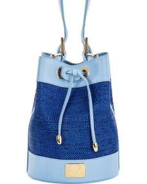 Henry Daniel Roma Alice Bucket Bag Blu Leather & Blu Raffia - Blue