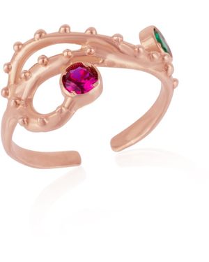 Spero London Emerald & Ruby Color Jeweled Dragon Back Ring - Pink
