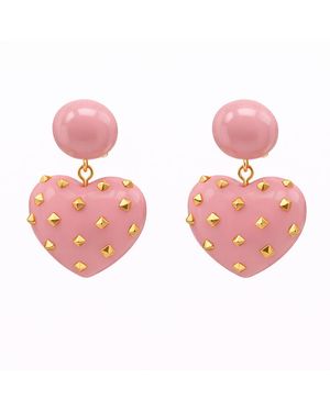Michael Nash Jewelry Lavinia Rose Resin Studded Heart Drop Earrings - Pink