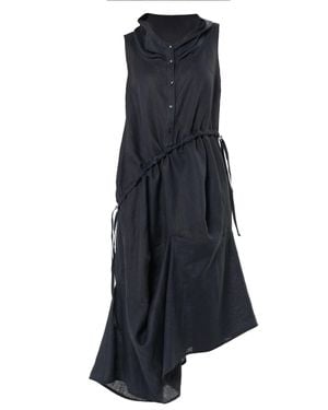 Metamorph Linen Midi Dress With Asymmetric Hem - Blue