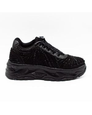 Rettrose Sofia Luxury Noir Satin Handmade Embellished Sneakers - Black