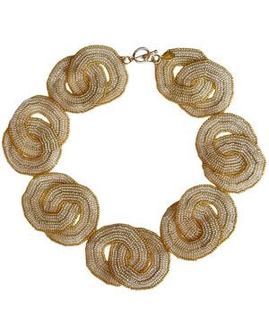 Iliana Arrazola Crisscrossed Circle Necklace, Glass Beads, Beaded Jewellery - Metallic