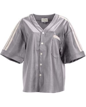 Moov Oversized-Shirt — Short-Sleeve Vegan Leather With Side Stripe Detail - Gray