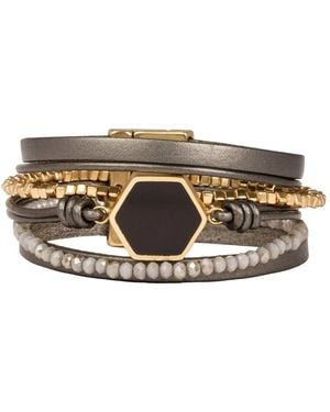 Saachi Hexa Leather Bracelet - Grey